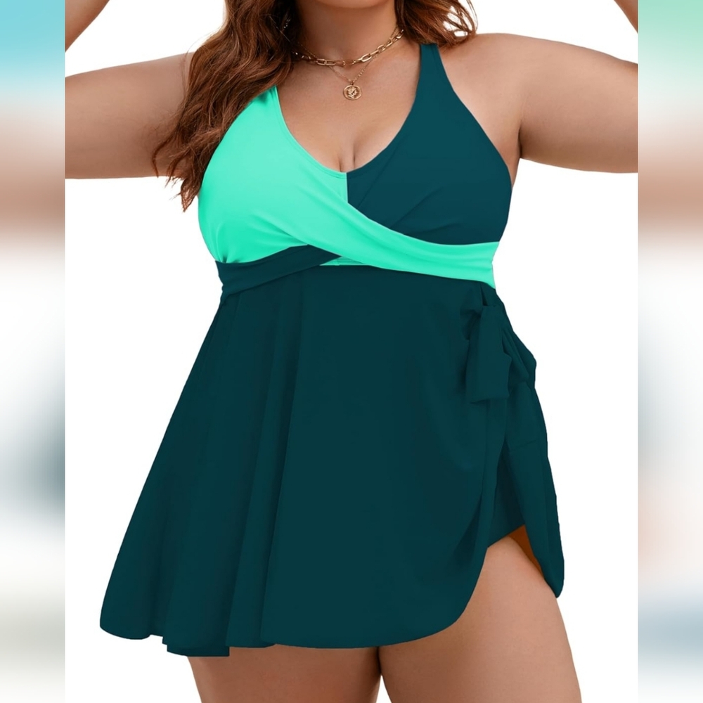PLUS SIZE Teal and Mint Swim Top and Bottom